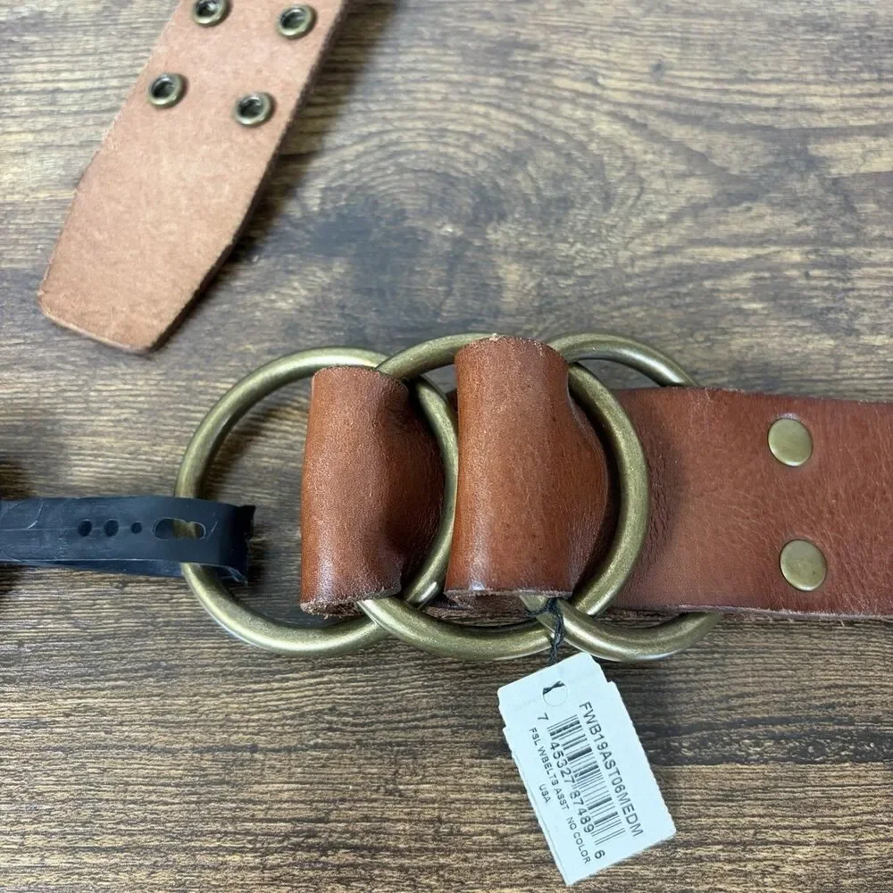 Fossil Brown Genuine Leather Fold-over Belt Triple Ring Buckle Size M Boho - Picture 6 of 8